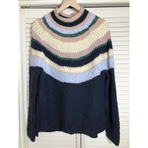 Caslon Stripe Knit Mock Neck Sweater Womens Blue NWOT Medium - Picture 1 of 8